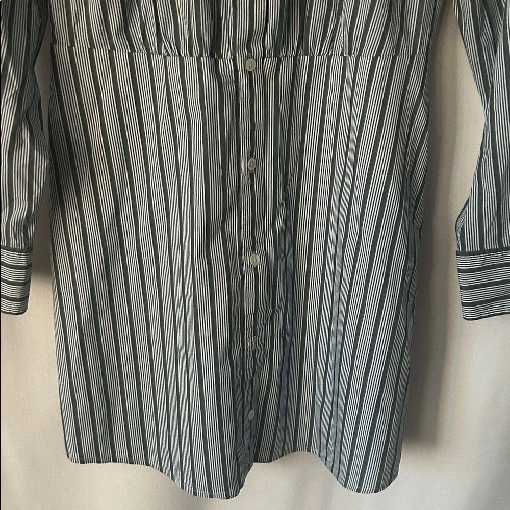 Veronica Beard Navy/Green Striped Long Sleeve Cotton Shirt Dress **Size 6** 🌺🌺 - Picture 4 of 6